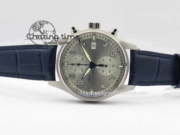 MIROTIME 0723 Pilot Chrono SS IW387809 ZF 1:1 Best Edition Silver Dial Blue Numbers On Blue Leather Strap A Lightweight 7263